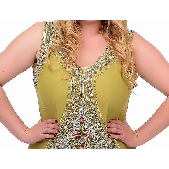 Unique Vintage 1920s Green & Silver Embroidered & Hand Beaded 
Flapper Dress (L) - Picture 5 of 9